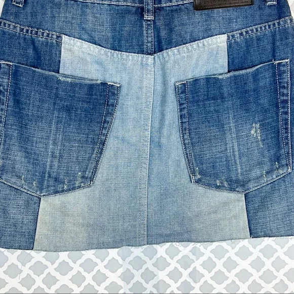EUC One Teaspoon 2020 Medium Wash Two-Tone Distressed Denim Mini Skirt - Picture 7 of 12